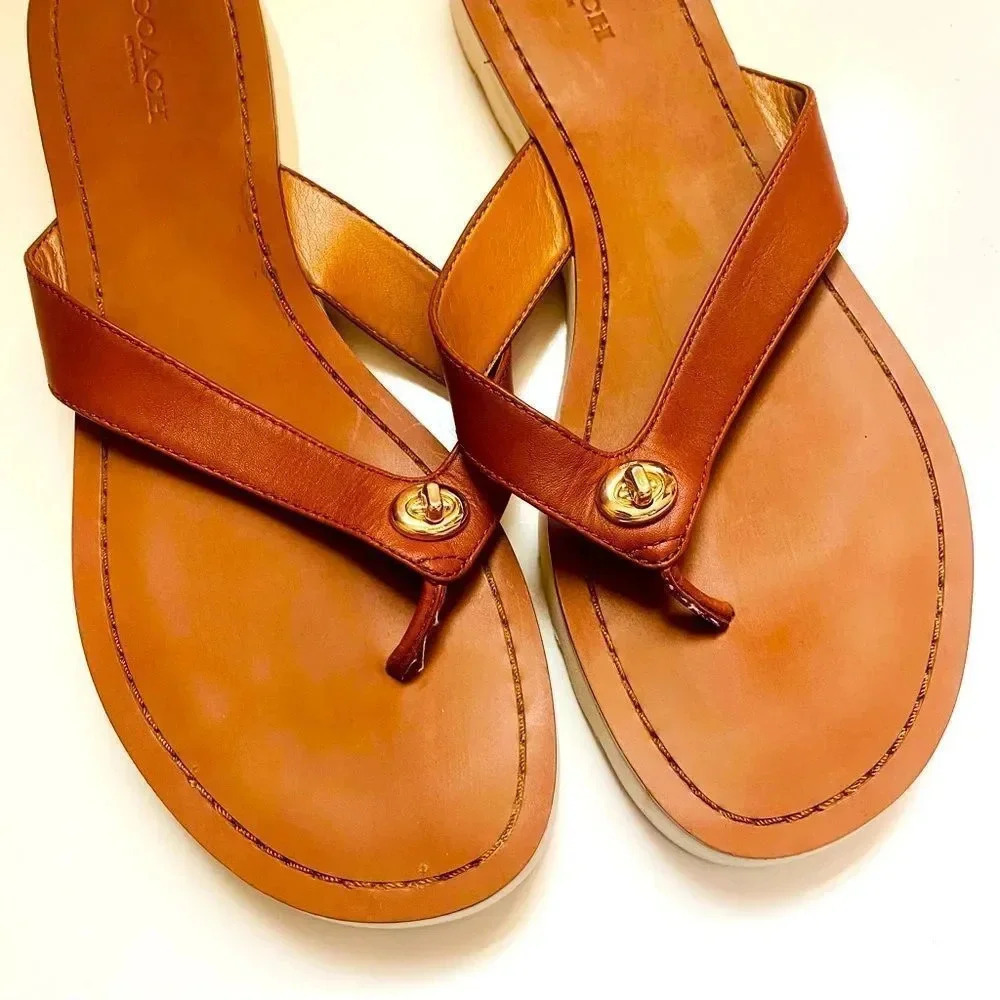 Coach Shelly Turn Lock Saddle Leather Sandals - Picture 7 of 10